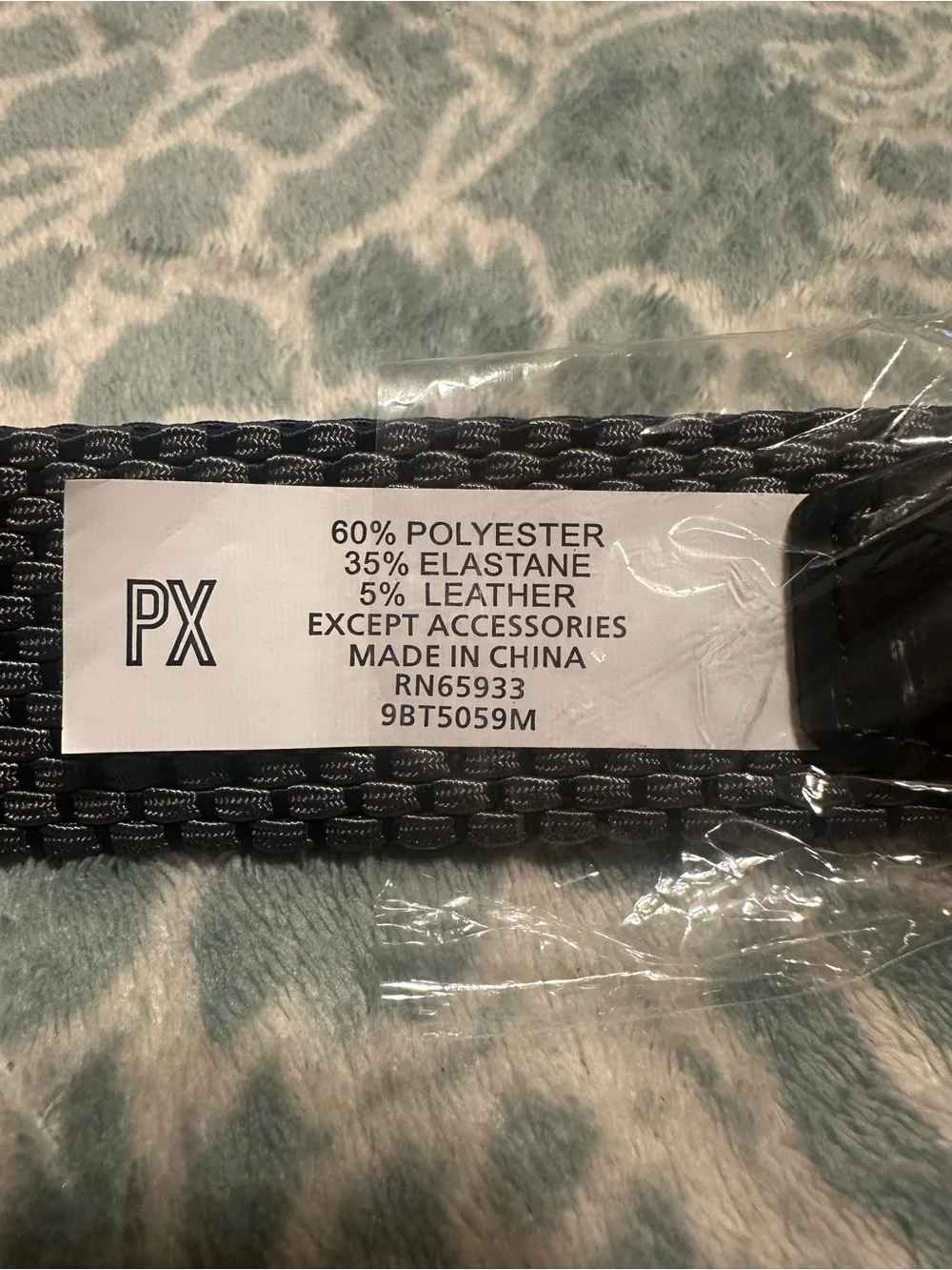 NWT PX Men’s Size M Navy Grey Woven Stretch Belt Leather Trim Adjustable